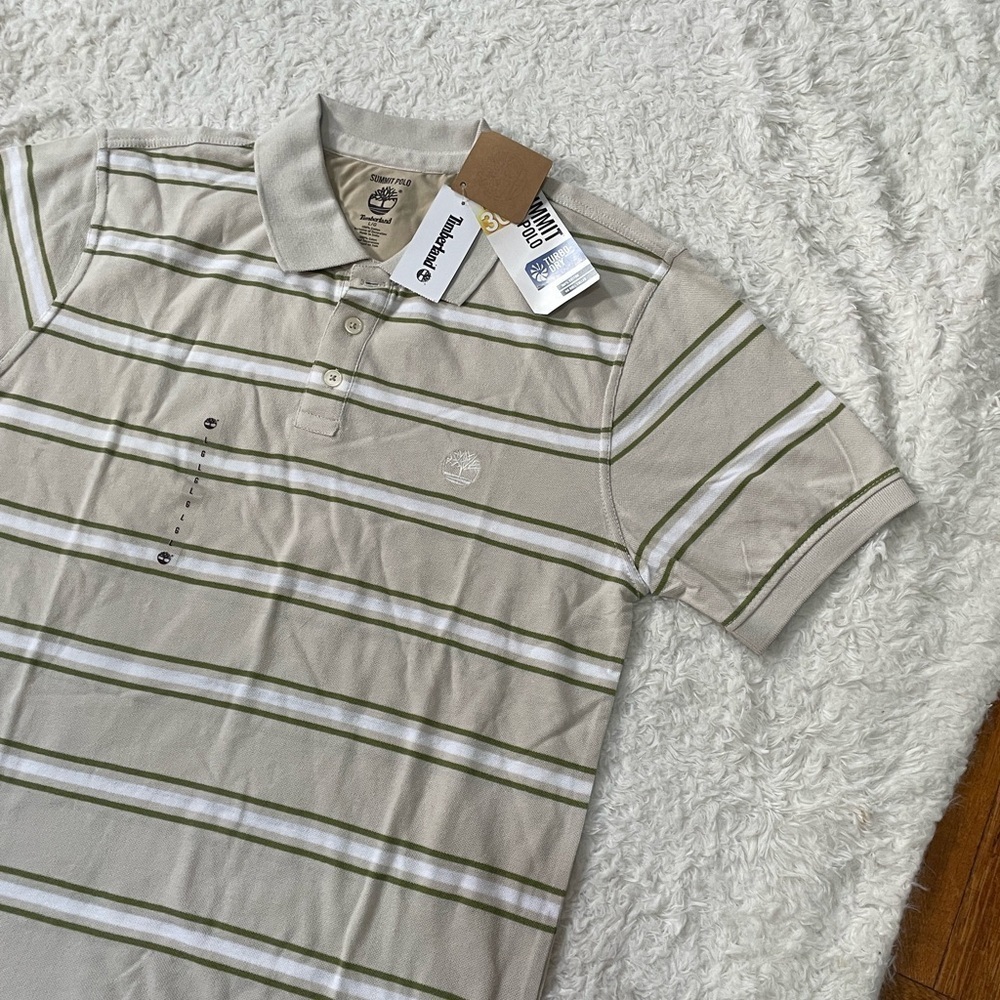 Timberland Beige and Olive Striped Polo Shirt - Picture 8 of 12
